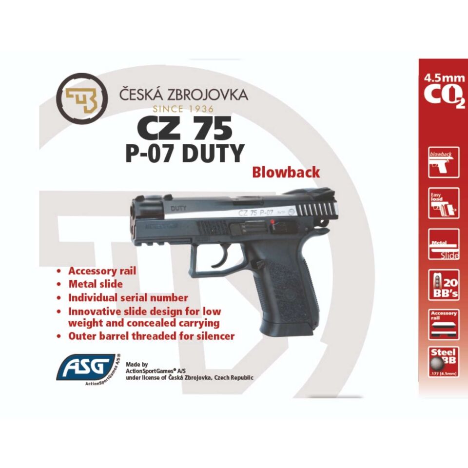 ASG CZ 75 P-07 Duty Çift Renk Blowback Havalı Tabanca 4.5 mm