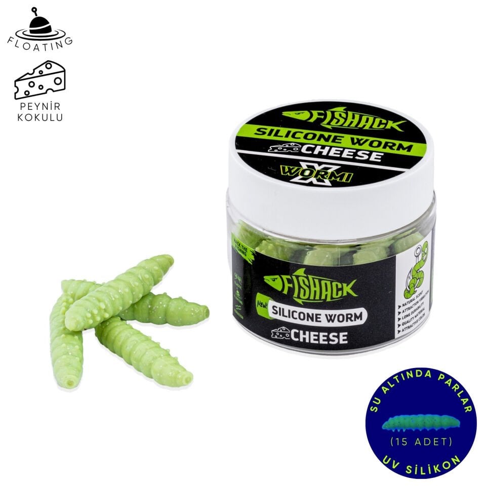 Yüzen Silikon Kurt - Glow Alabalık Yemi - 37mm - Peynir Kokulu - Küf Yeşili