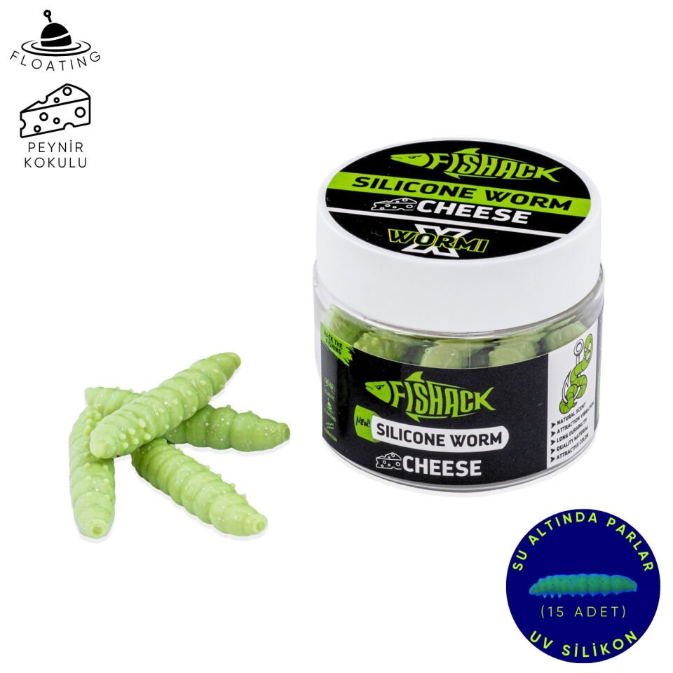 Yüzen Silikon Kurt - Glow Alabalık Yemi - 37mm - Peynir Kokulu - Küf Yeşili