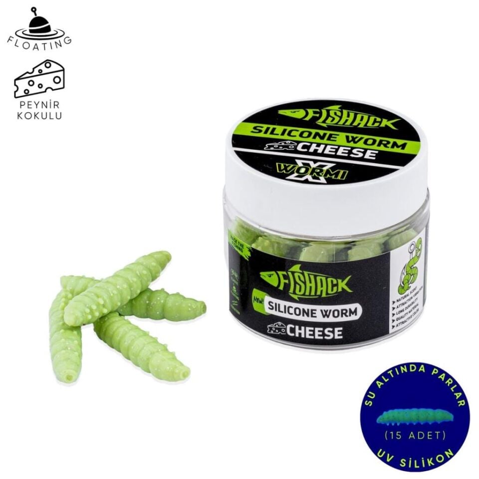 Yüzen Silikon Kurt - Glow Alabalık Yemi - 37mm - Peynir Kokulu - Küf Yeşili