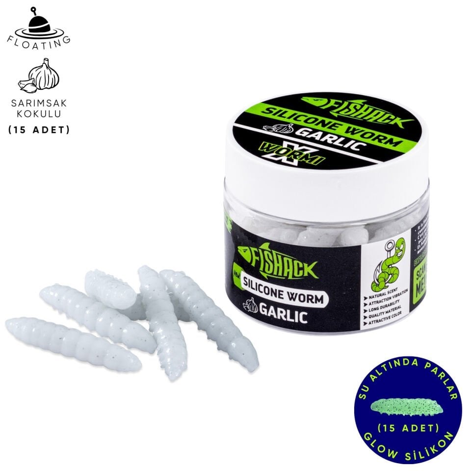 Yüzen Silikon Kurt - Glow Alabalık Yemi - 37mm - Sarımsak Kokulu - Beyaz