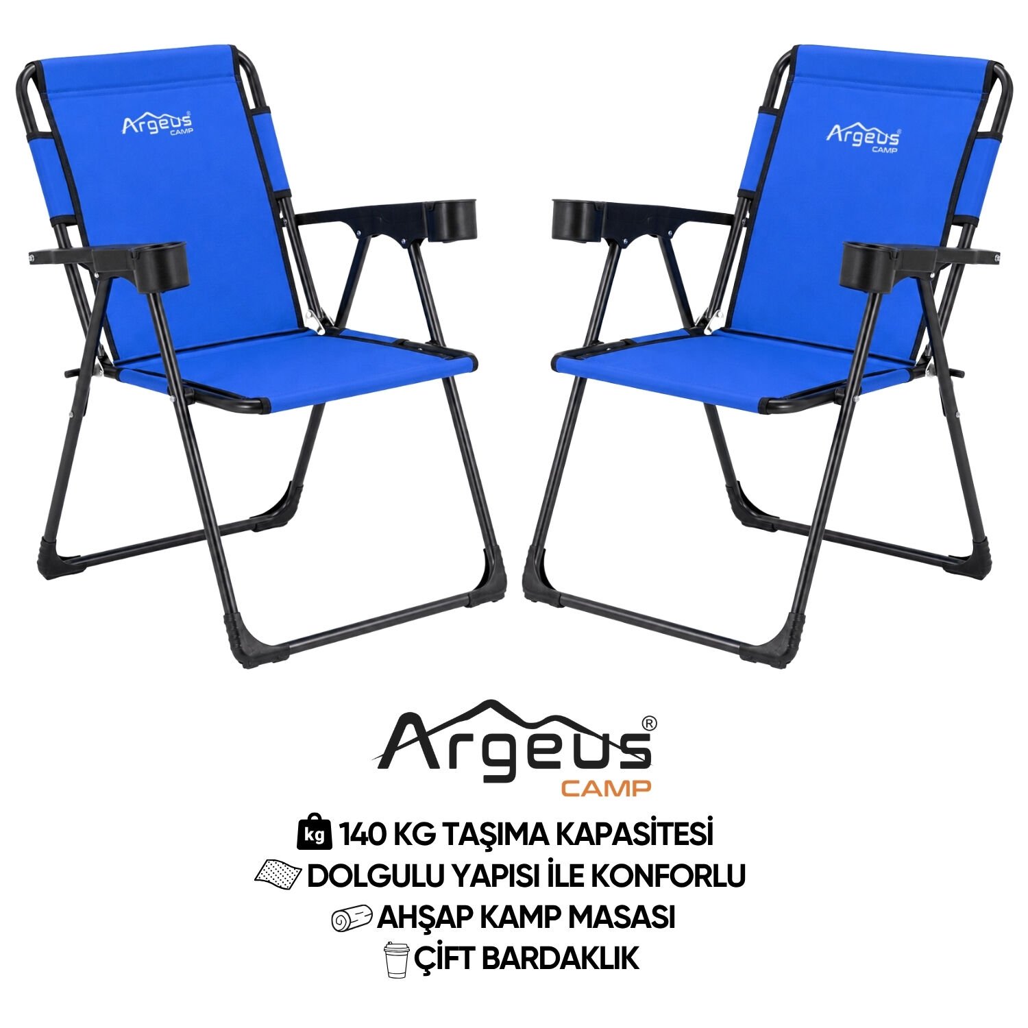 2 Adet Katlanır Kamp Sandalyesi Seti - Rock Plus - Mavi