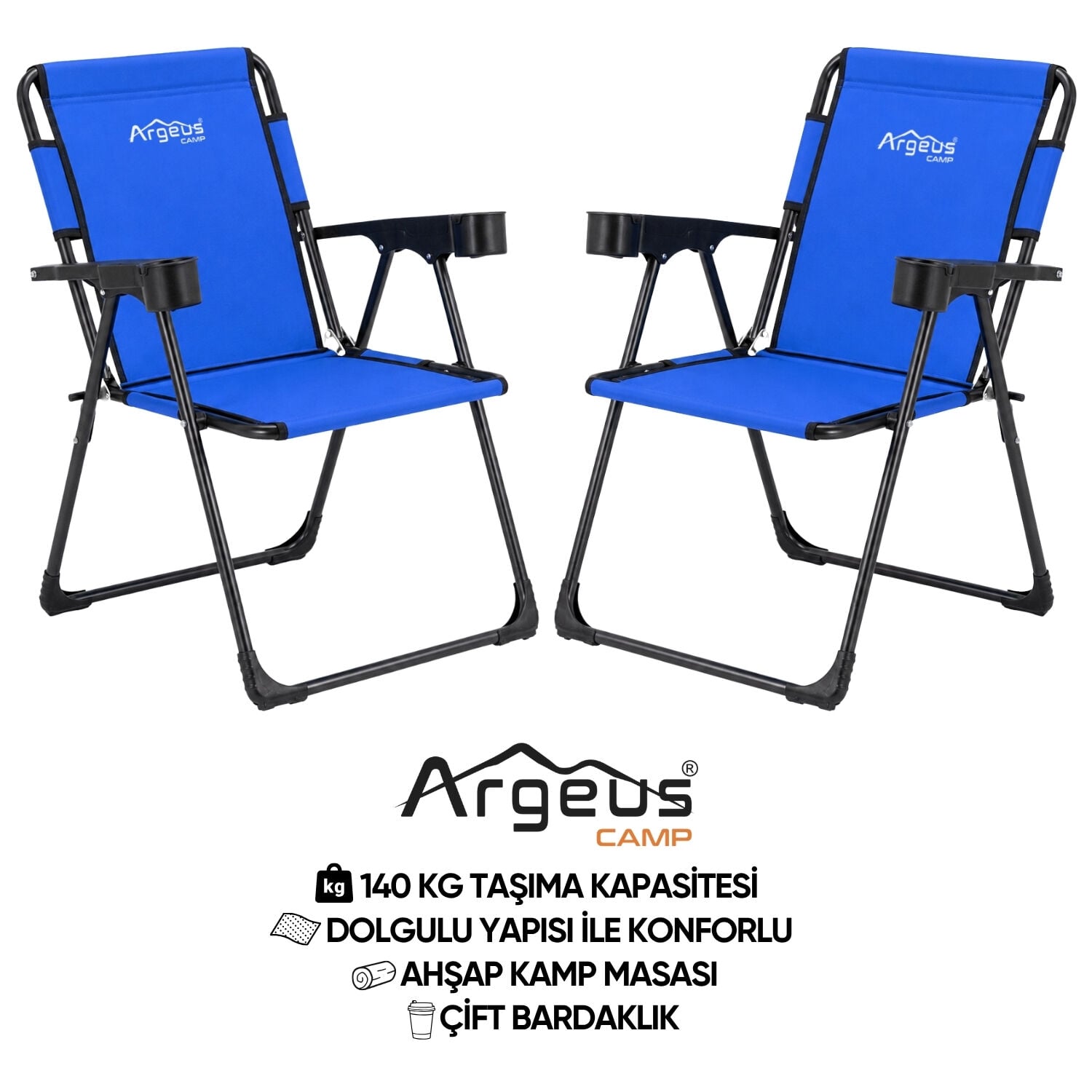 2 Adet Katlanır Kamp Sandalyesi Seti - Rock Plus - Mavi