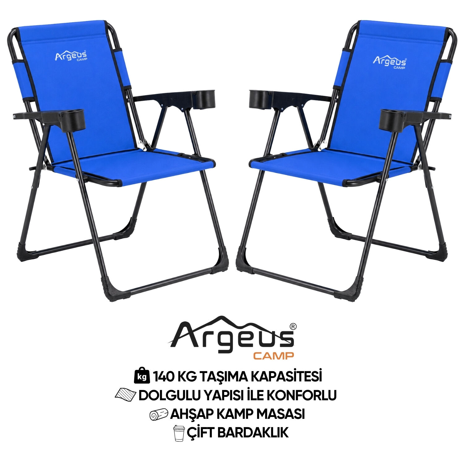 2 Adet Katlanır Kamp Sandalyesi Seti - Rock Plus - Mavi
