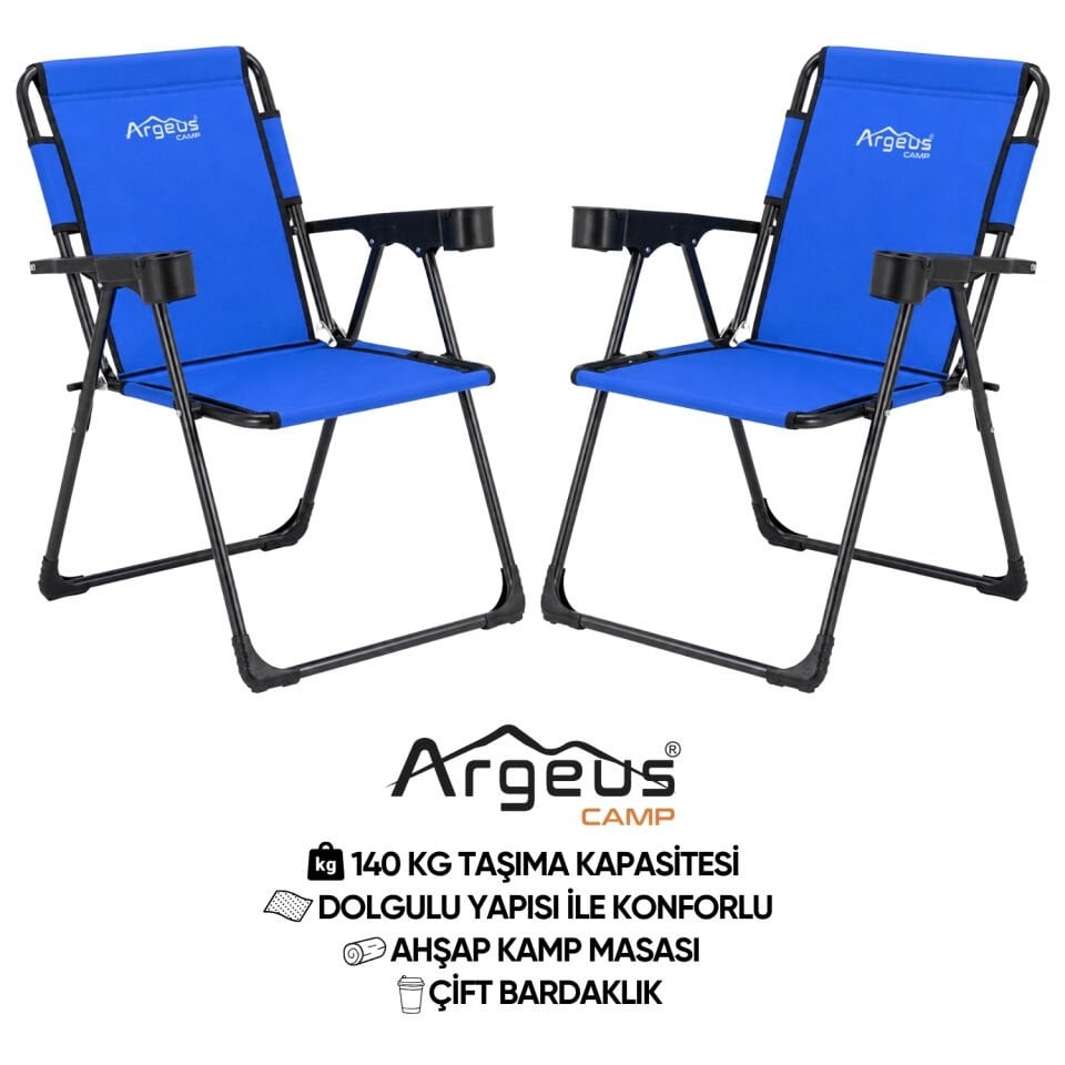 2 Adet Katlanır Kamp Sandalyesi Seti - Rock Plus - Mavi