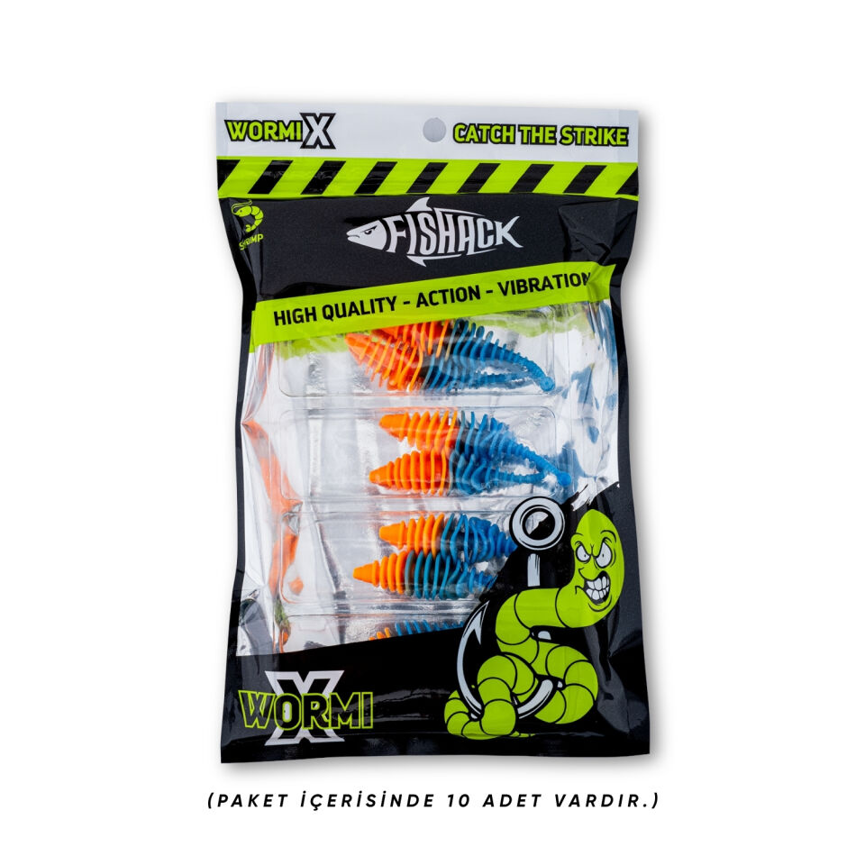 Silikon Kurt Yem - 3g 65mm - Fishack Wormix - 1 Adet - Turuncu/Mavi