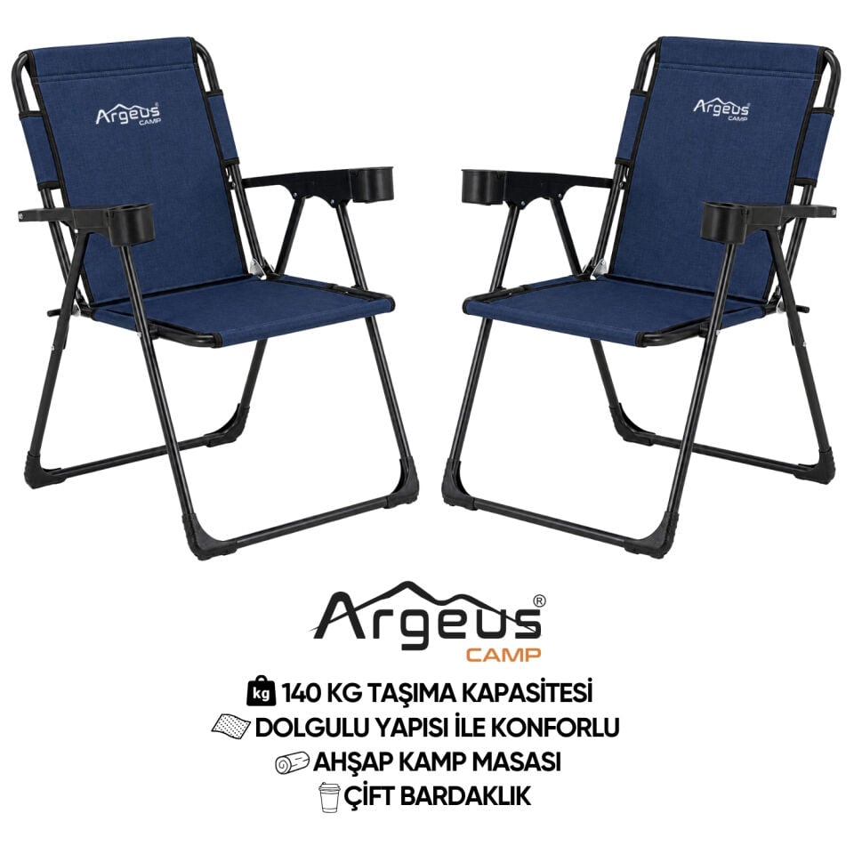 2 Adet Katlanır Kamp Sandalyesi Seti - Rock Plus - Linen Lacivert