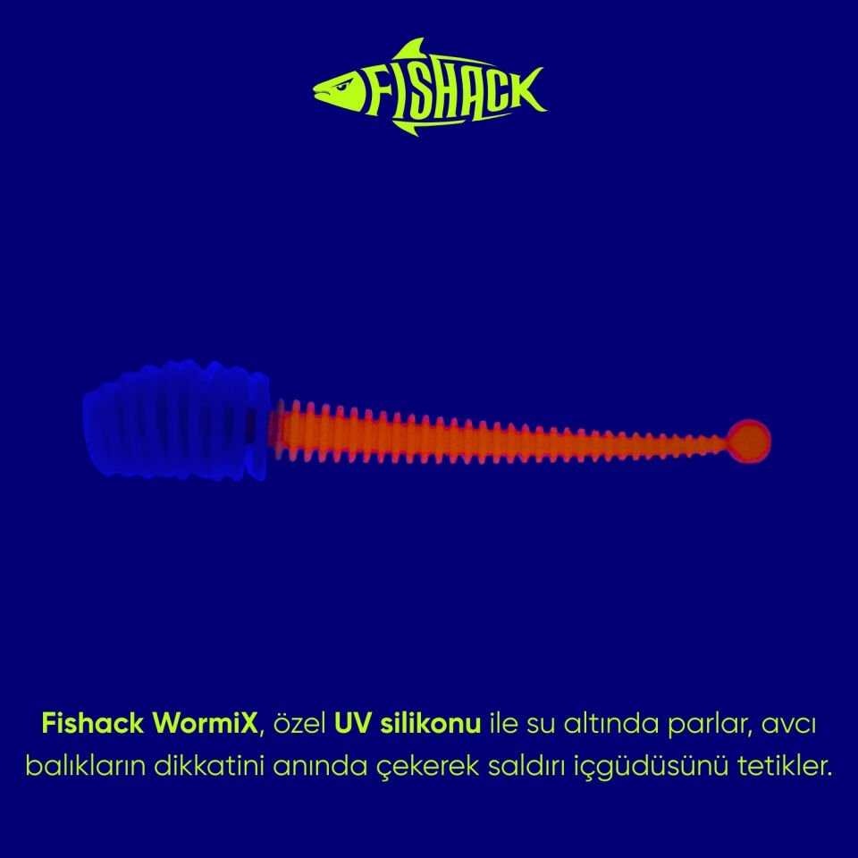Silikon Kurt Yem - 2,1g 70mm - Fishack Wormix - 1 Adet - Mavi/Turuncu
