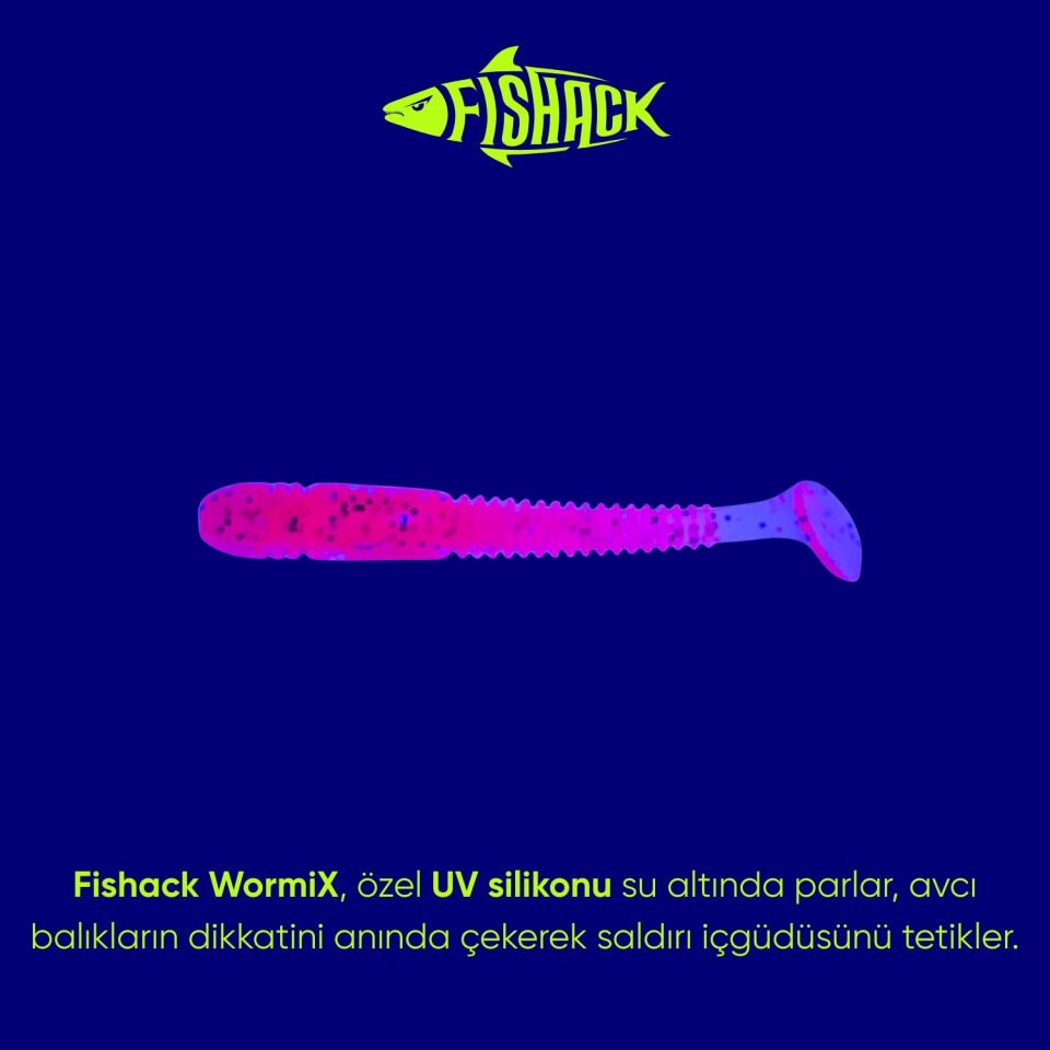 Silikon Kurt Yem - 1,1g 55mm - Fishack Wormix - 1 Adet - UV - Pembe