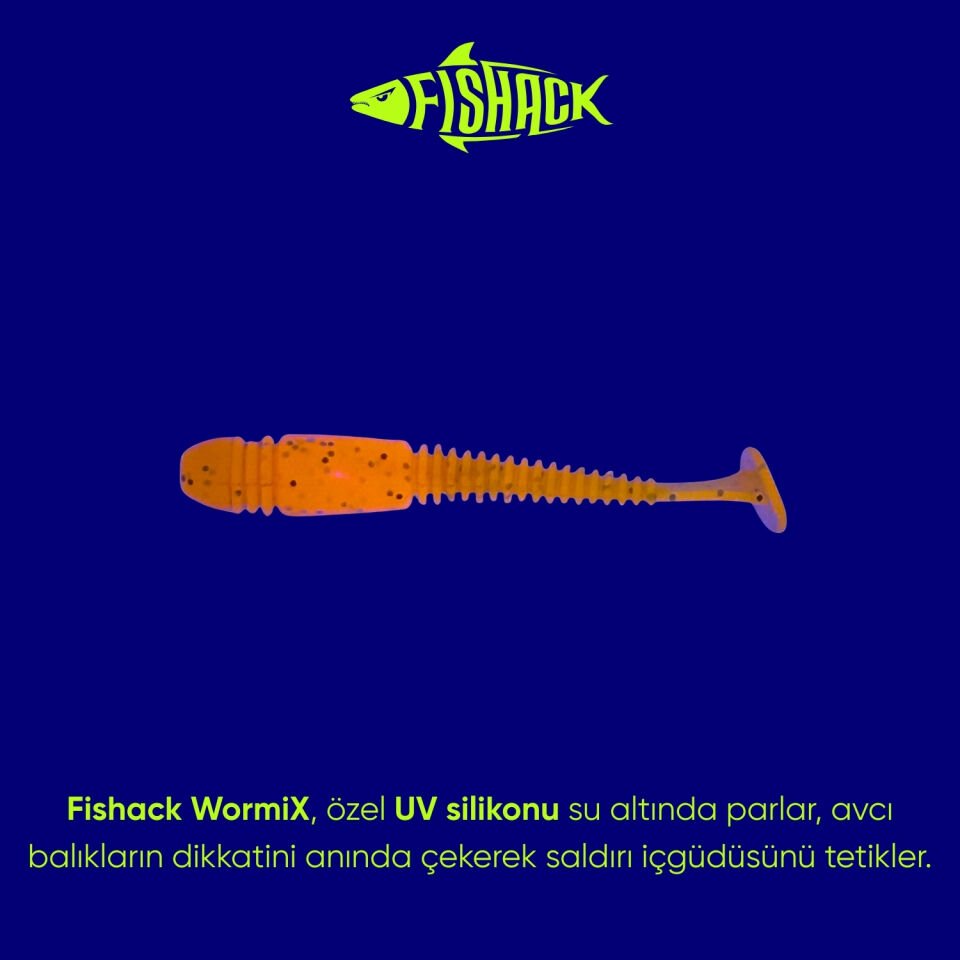 Silikon Kurt Yem - 1,1g 55mm - Fishack Wormix - 1 Adet - UV - Turuncu