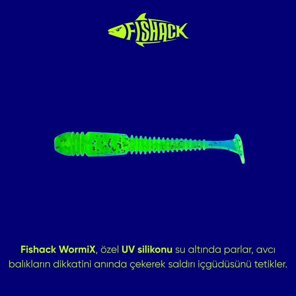 Silikon Kurt Yem - 1,1g 55mm - Fishack Wormix - 1 Adet - UV - Fluo Green