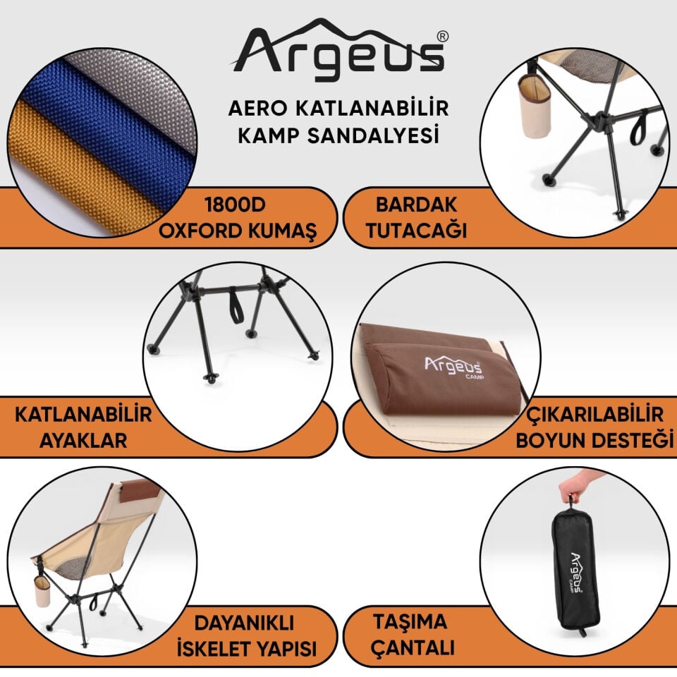 2 Adet Katlanır Kamp Sandalyesi ve Alüminyum Masa Seti - Aero Dark - Kum/Mavi