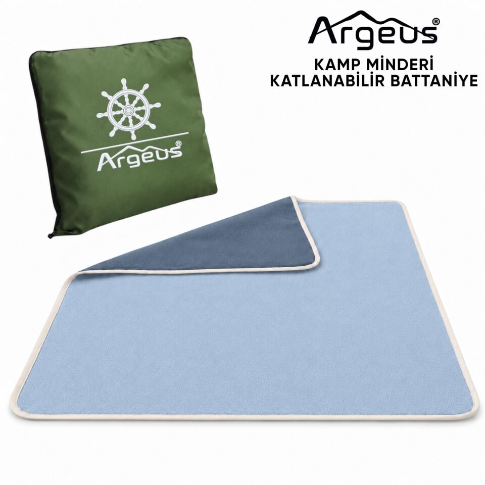 Kamp Minderi & Katlanabilir Kamp Battaniyesi - Argeus - Dümen Nakışlı - Yeşil