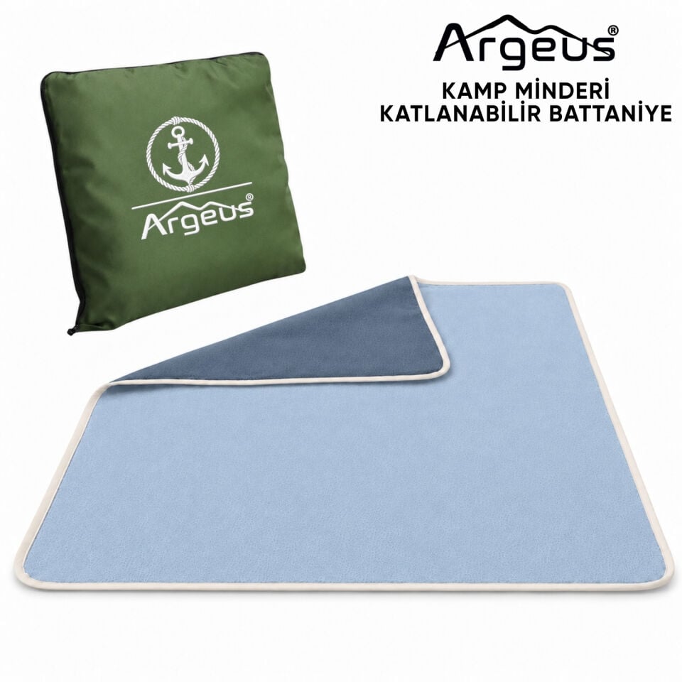 Kamp Minderi & Katlanabilir Kamp Battaniyesi - Argeus - Çapa Nakışlı - Yeşil
