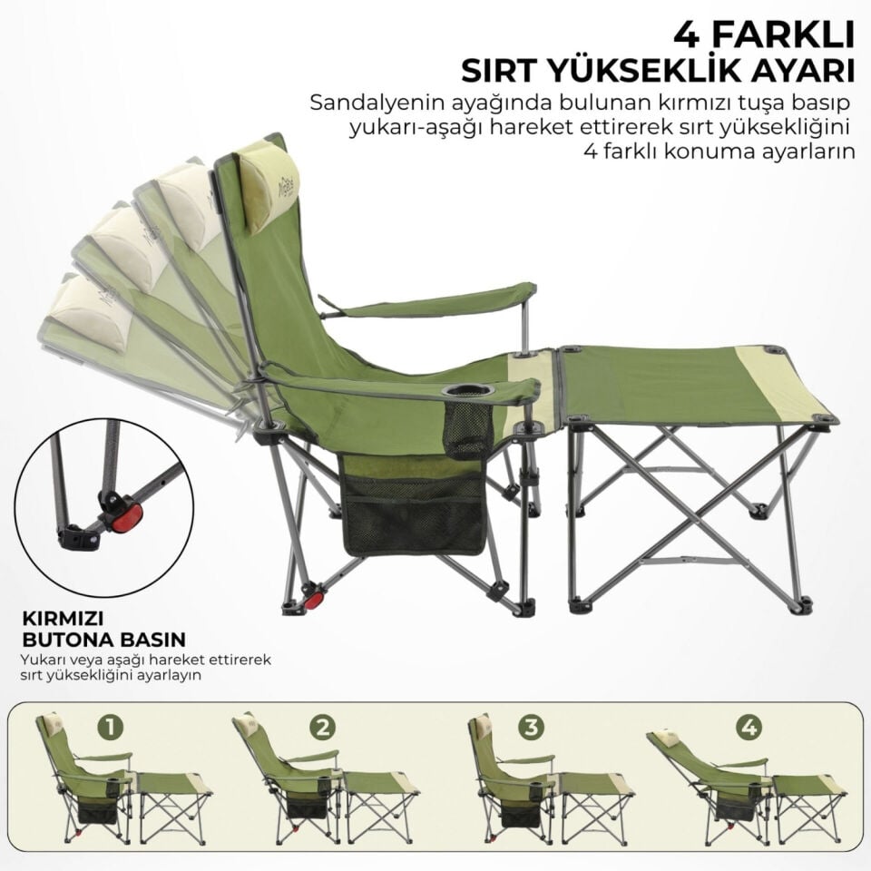 2 Adet Şezlong Kamp Sandalyesi ve Masa Seti - Plaj Seti - Lounge Elevate