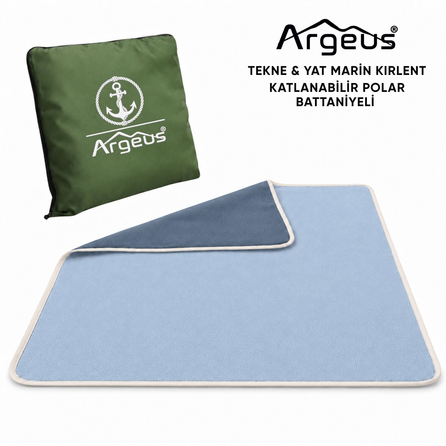 Tekne & Yat Marin Kırlent - Katlanır Battaniye ve Minder - Argeus - Çapa - Yeşil