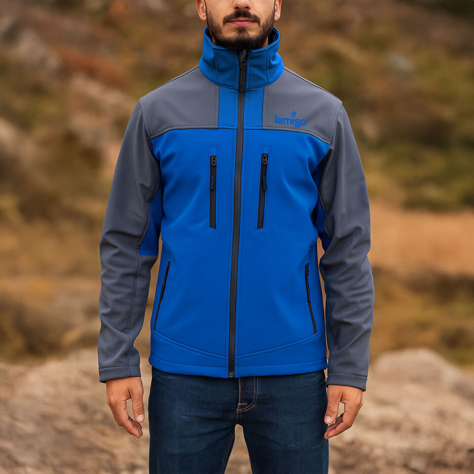 Su ve Rüzgar Geçirmez Softshell Mont - Lemigo - Mavi-Gri