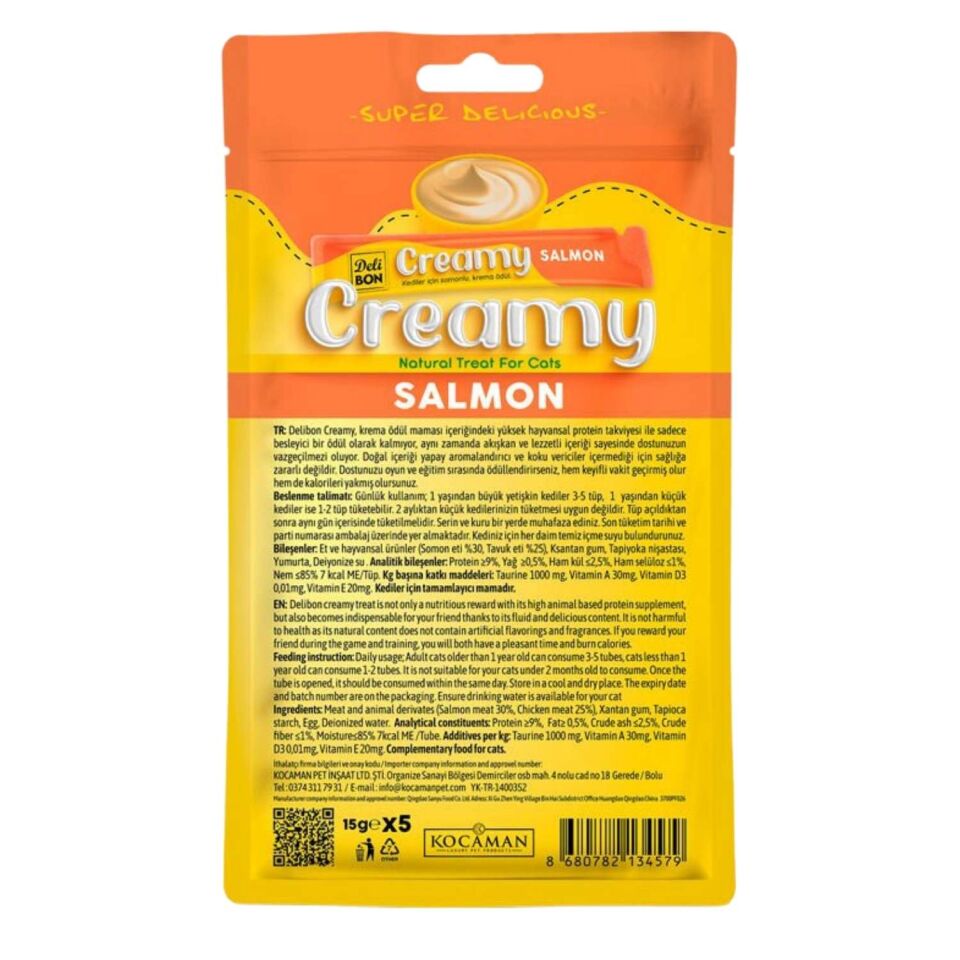 Kedi Ödül Maması - Creamy - Somonlu - 15 gr 5'li - Delibon