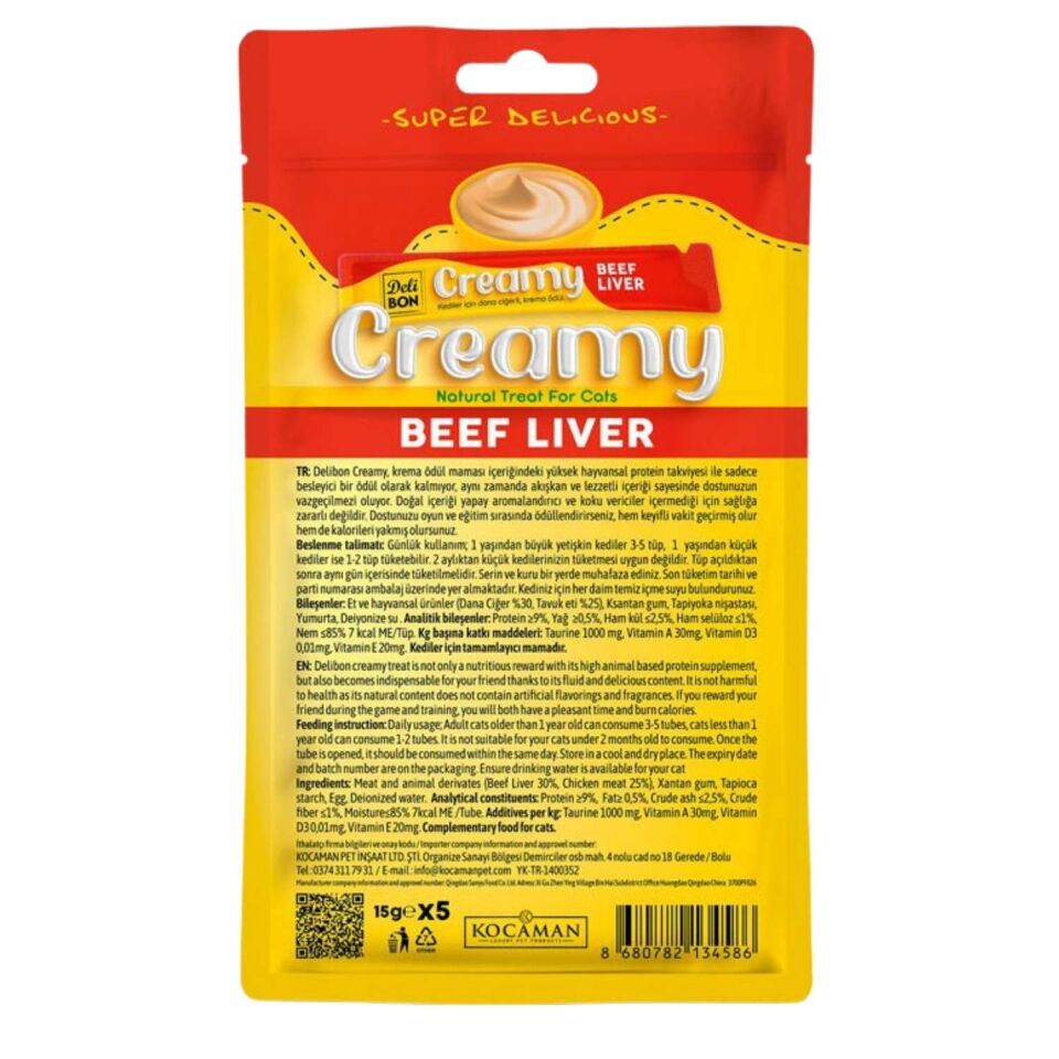 Kedi Ödül Maması - Creamy - Tavuklu - 15 gr 5'li - Delibon