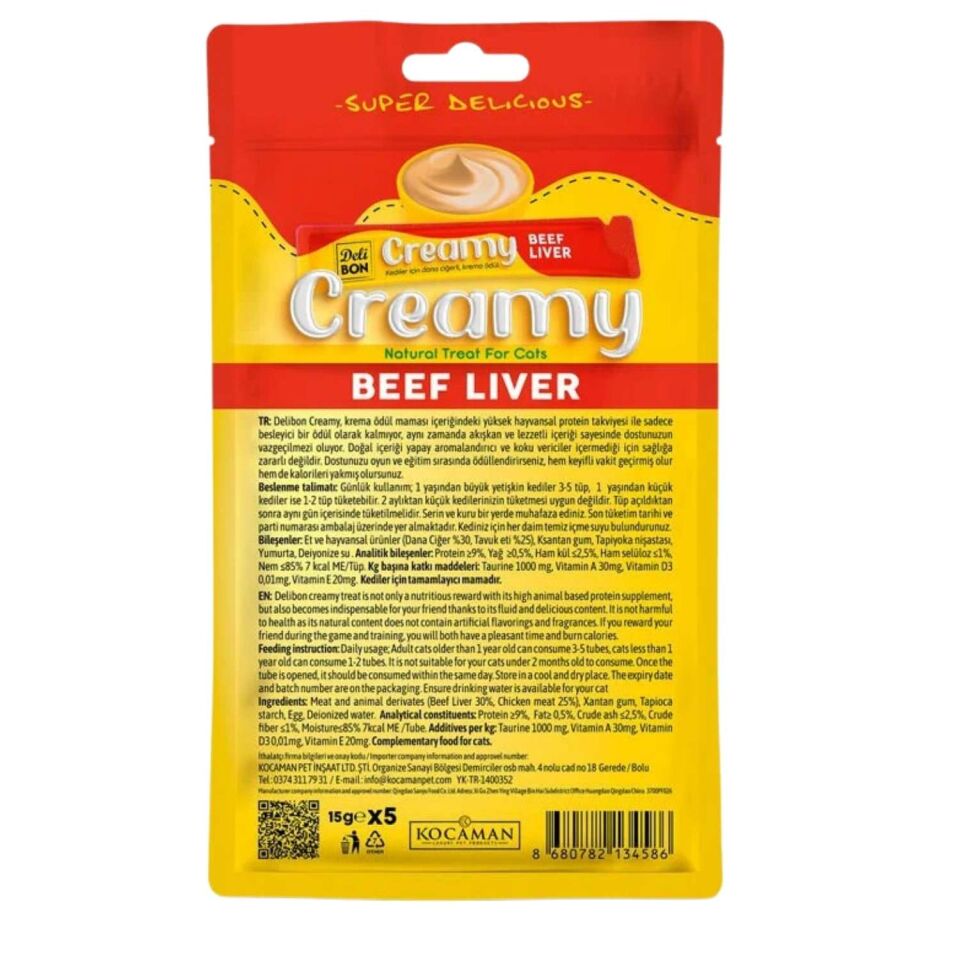 Kedi Ödül Maması - Creamy - Dana Ciğerli - 15 gr 5'li - Delibon