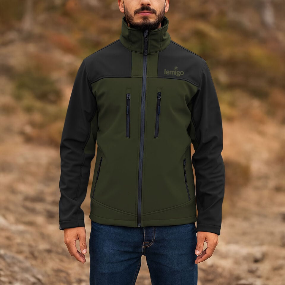 Su ve Rüzgar Geçirmez Softshell Mont - Lemigo - Haki-Siyah