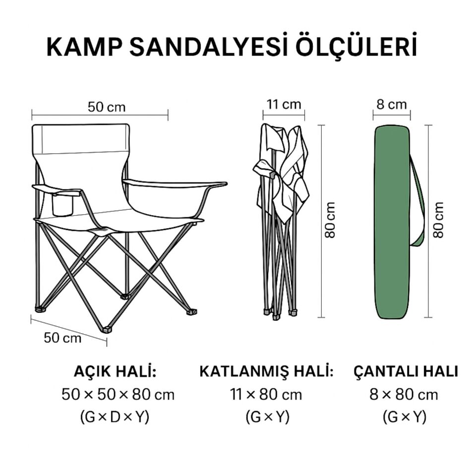 Katlanır Kamp Piknik Sandalyesi - Bardaklıklı - (DY.001) - Haki