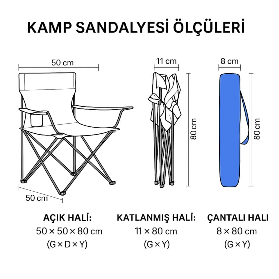 Katlanır Kamp Piknik Sandalyesi - Bardaklıklı - (DY.001) - Mavi