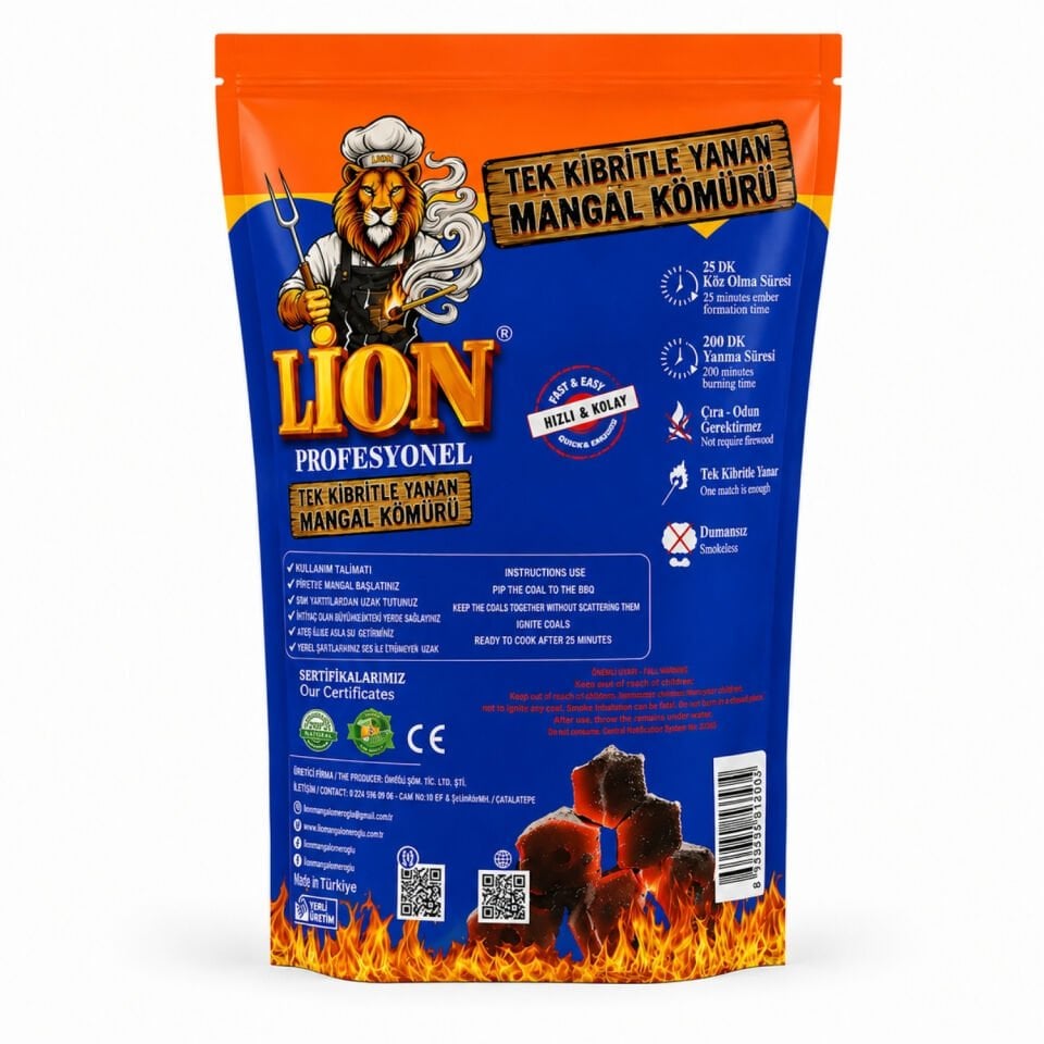 Lion Profesyonel Mangal Kömürü - Tek Kibritle Yanan 1.5 Kg