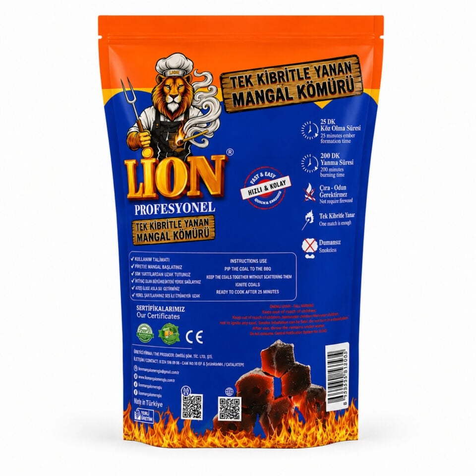 Lion Profesyonel Mangal Kömürü - Tek Kibritle Yanan 1.5 Kg