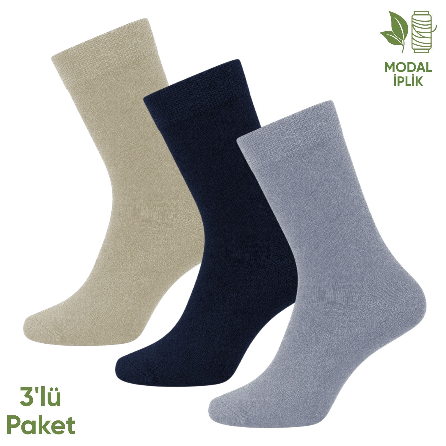 Modal İplik Erkek Soket Çorap - 3 Çift - Dikişsiz - Atlas - 18002 - Set 1