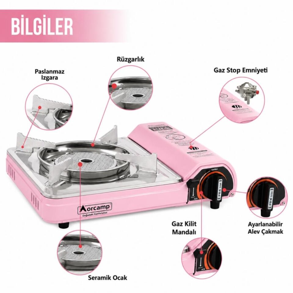 Tekli Portatif Pro Seramik Ocak - Orcamp - Pembe (CK-508)