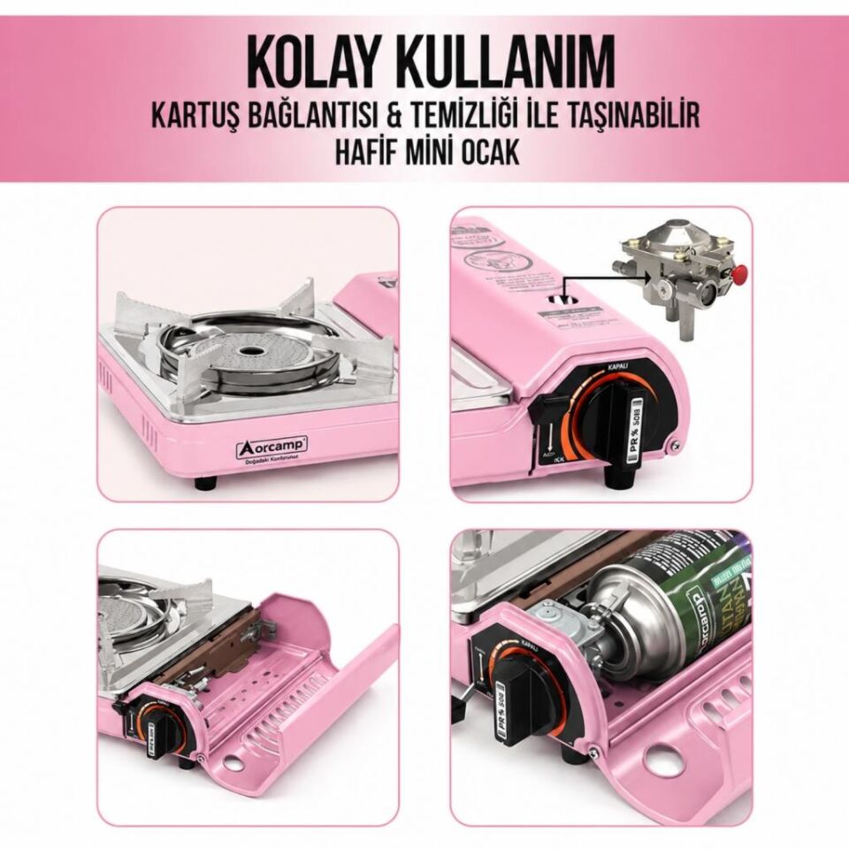 Tekli Portatif Pro Seramik Ocak - Orcamp - Pembe (CK-508)