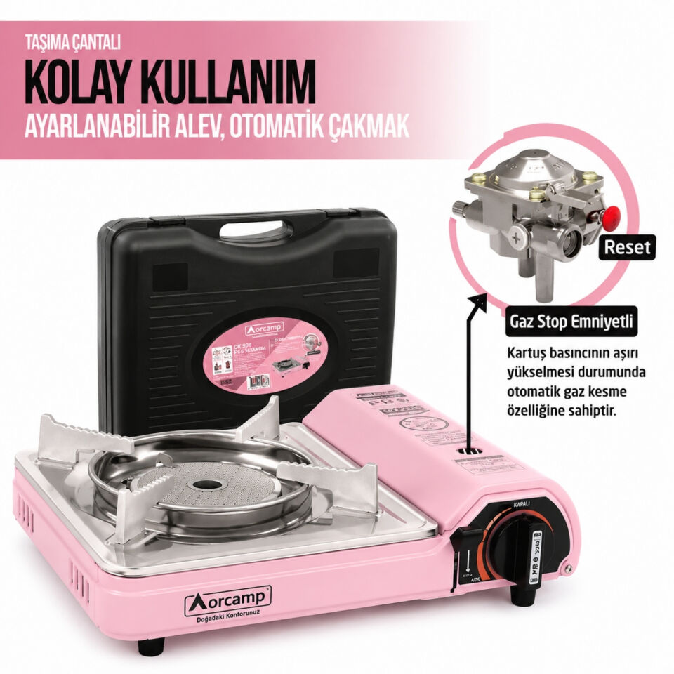 Tekli Portatif Pro Seramik Ocak - Orcamp - Pembe (CK-508)