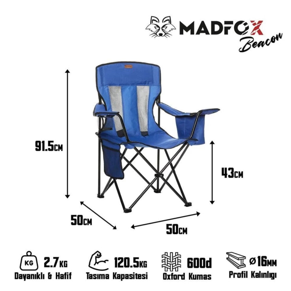Katlanır Kamp Piknik Sandalyesi - Madfox Beacon - Bardaklıklı - Mavi - 547286