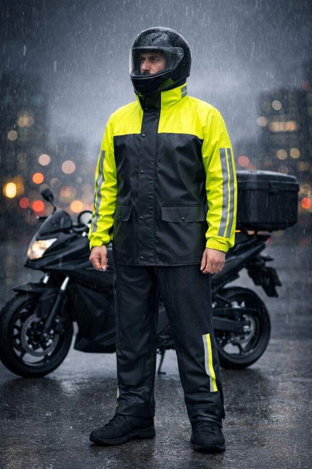 Alt Üst Takım Yağmurluk - Motorcu Yağmurluk - Sarı/Siyah