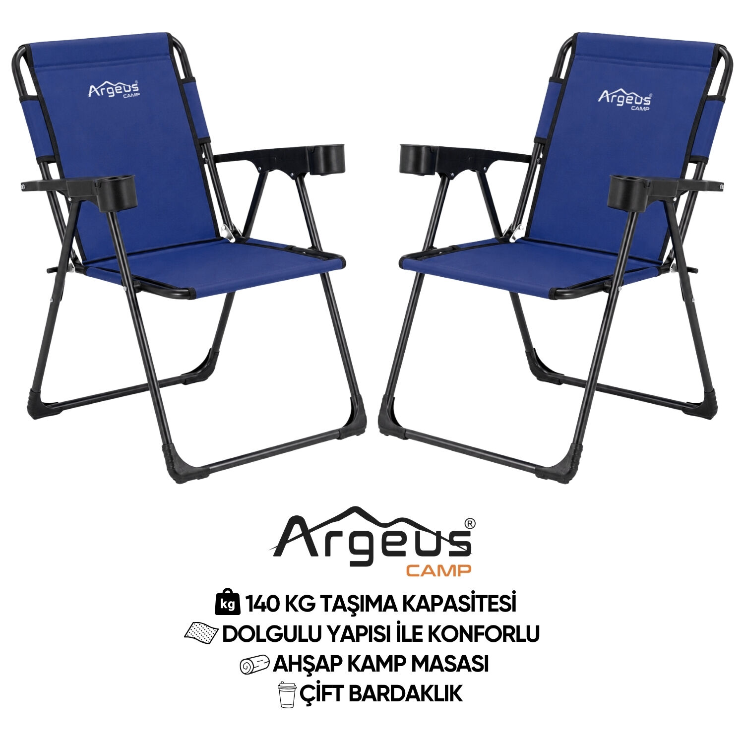 2 Adet Katlanır Kamp Sandalyesi Seti - Rock Plus - Lacivert