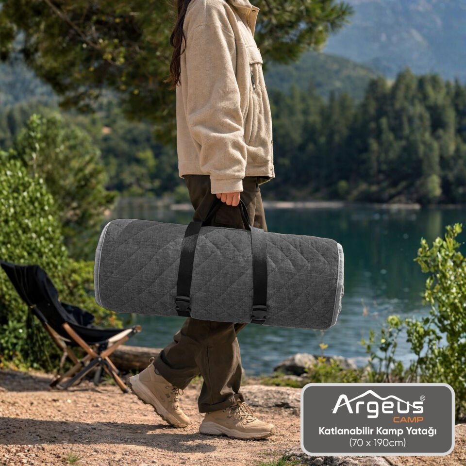 Katlanır Kamp Yatağı - Yer Yatağı - Taşınabilir - Argeus - Antrasit - 70x190cm