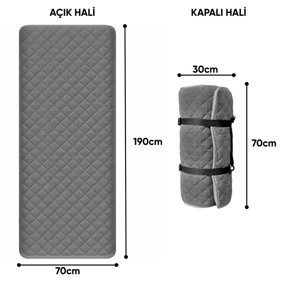 Katlanır Kamp Yatağı - Yer Yatağı - Taşınabilir - Argeus - Antrasit - 70x190cm