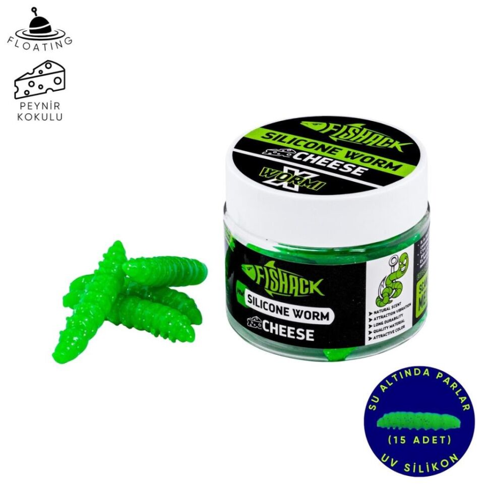 Yüzen Silikon Kurt - Glow Alabalık Yemi - 37mm - Peynir Kokulu - Yeşil