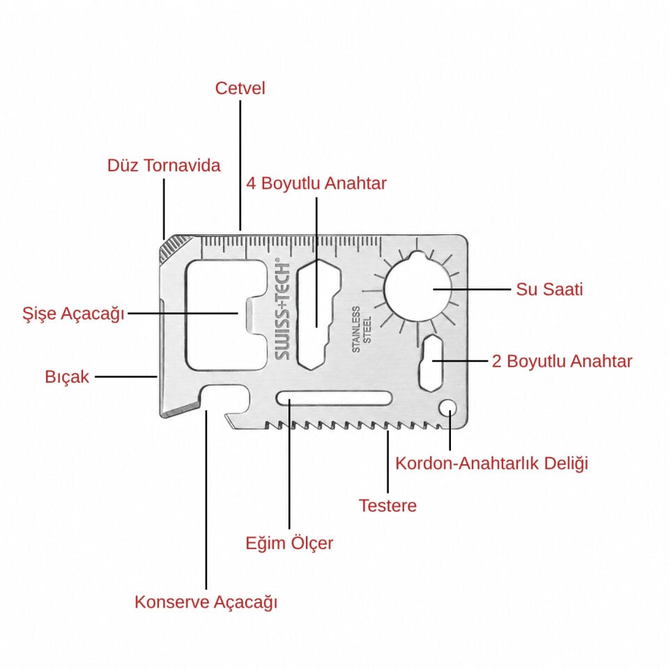Multi Fonksiyonel Kredi Kartı Çakı - Swiss+Tech - 15 IN 1 - ST33309