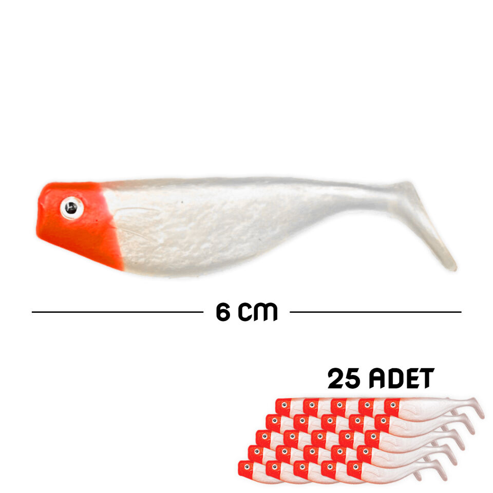 Silikon Balık Yem - DFT - 6cm - Kırmızı/Beyaz (141-3017) - 25'li Paket