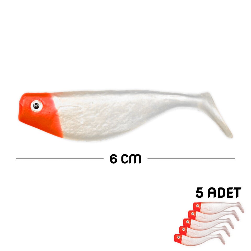 Silikon Balık Yem - DFT - 6cm - Kırmızı/Beyaz (141-3017) - 5'li Paket