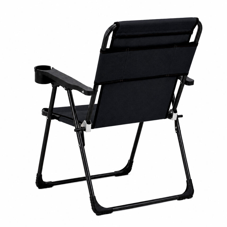 Katlanır Piknik ve Kamp Sandalyesi - Bardaklıklı - Rock Plus - Linen Siyah
