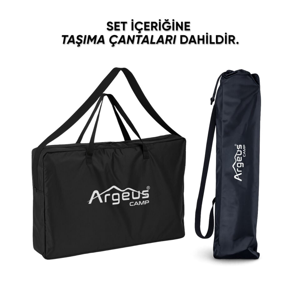 2 Adet Katlanır Kamp Sandalyesi ve Alüminyum Masa Seti - Rock Silver - Safir