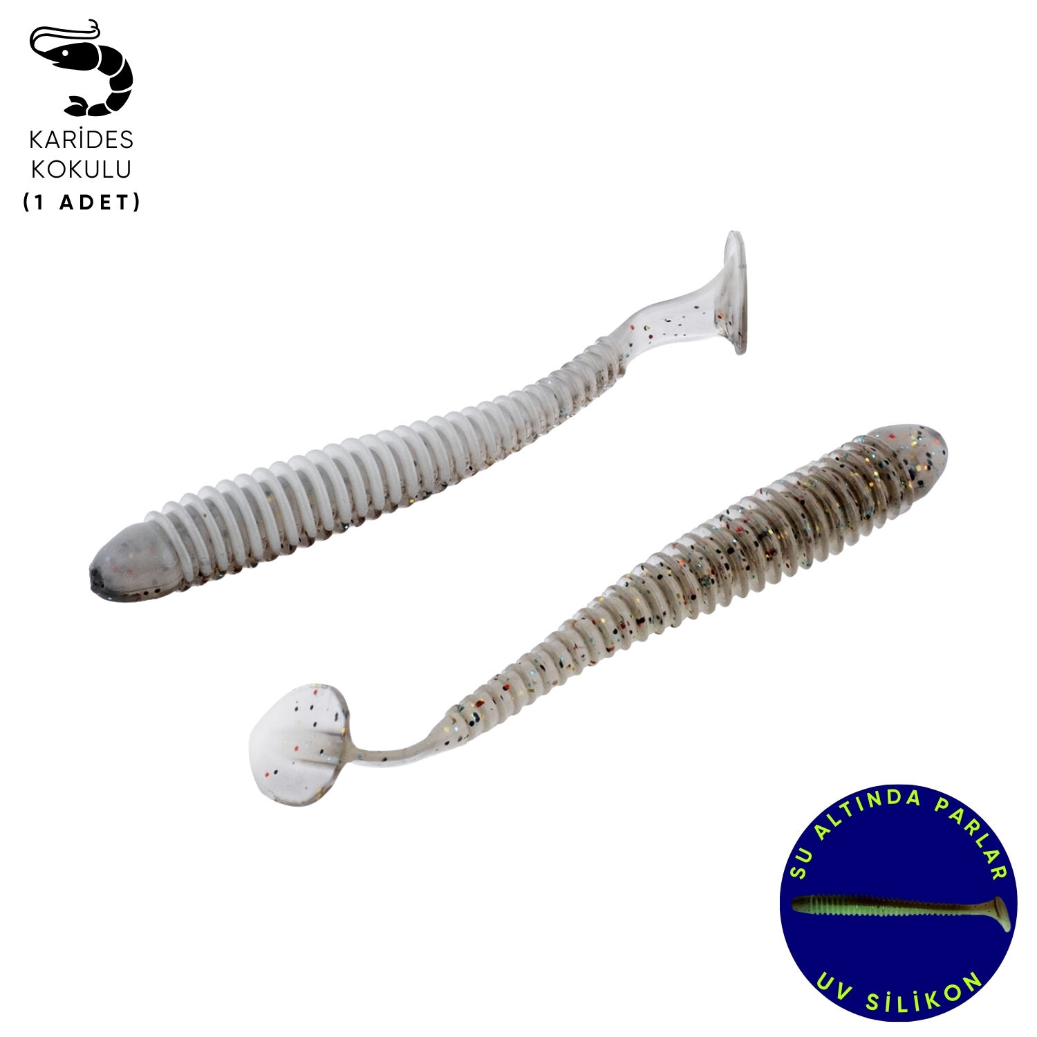 Silikon Kurt Yem - 4,2g 105mm - Turna/Levrek Silikonu - 1 Adet - Gri/Beyaz