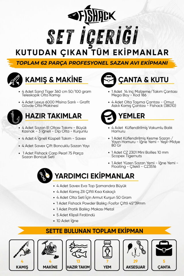 Full Set Profesyonel 4'lü Sazan Olta Seti - XL - Kırılmaz Kamış - 3.60M/50-GR