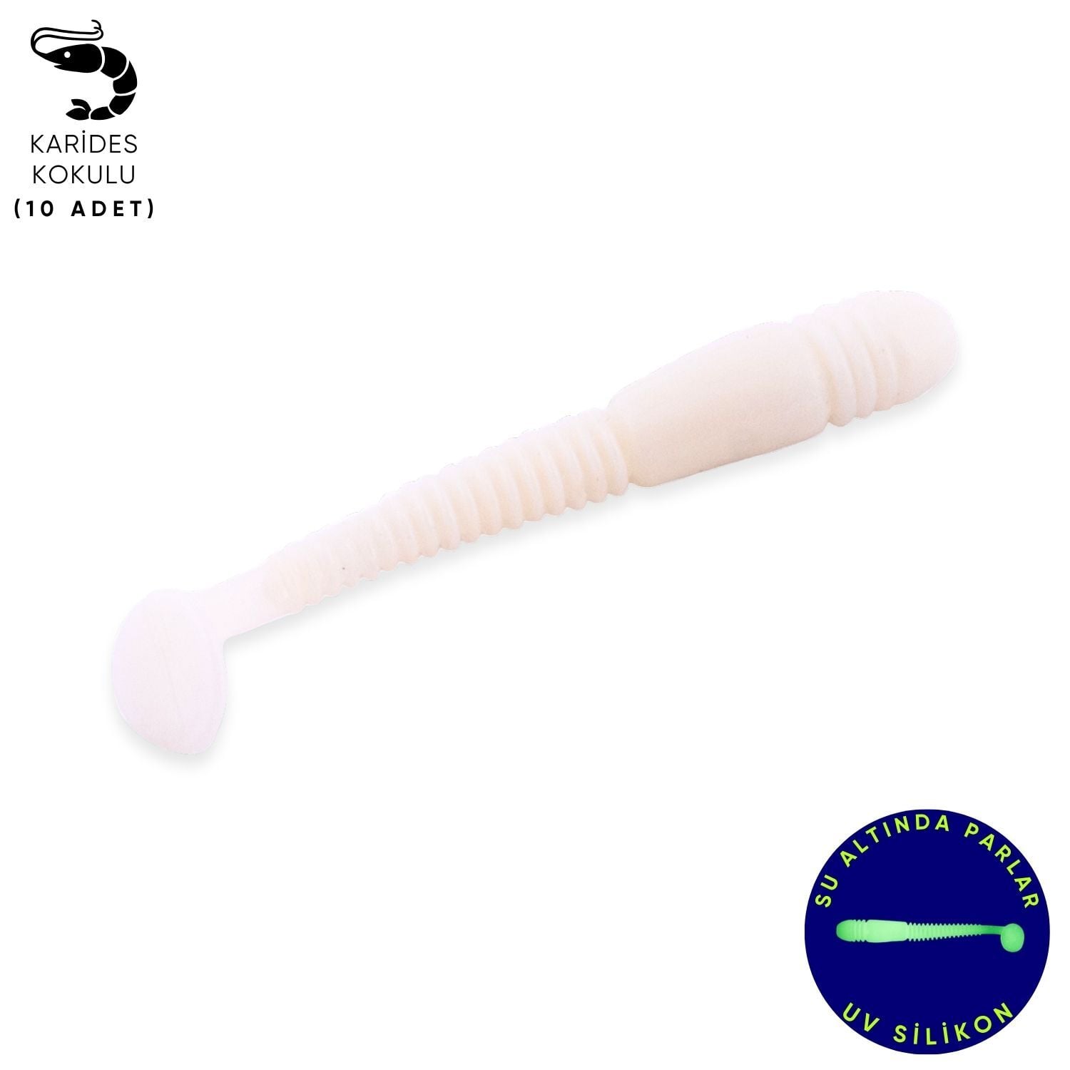 Silikon Kurt Yem - 1,1g 55mm - Fishack Wormix - 10 Adet - UV - Beyaz