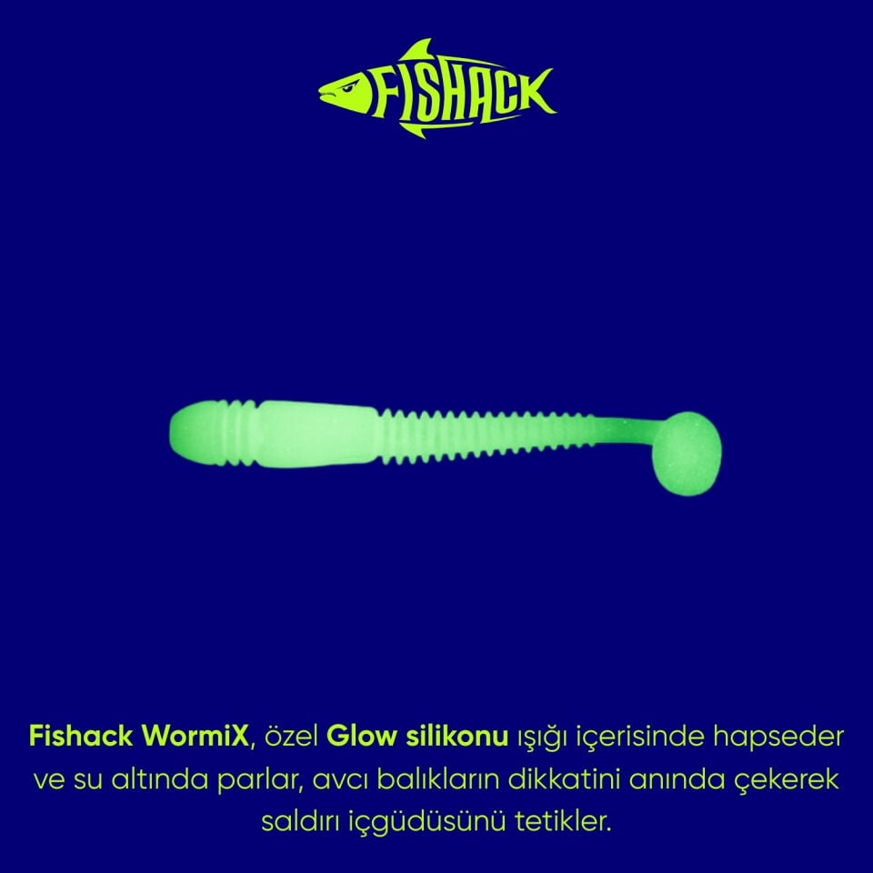 Silikon Kurt Yem - 1,1g 55mm - Fishack Wormix - 10 Adet - UV - Beyaz