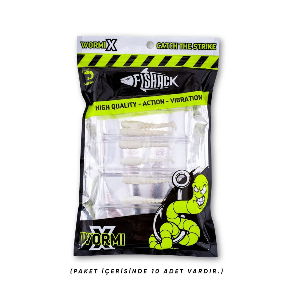 Silikon Kurt Yem - 1,1g 55mm - Fishack Wormix - 10 Adet - UV - Beyaz