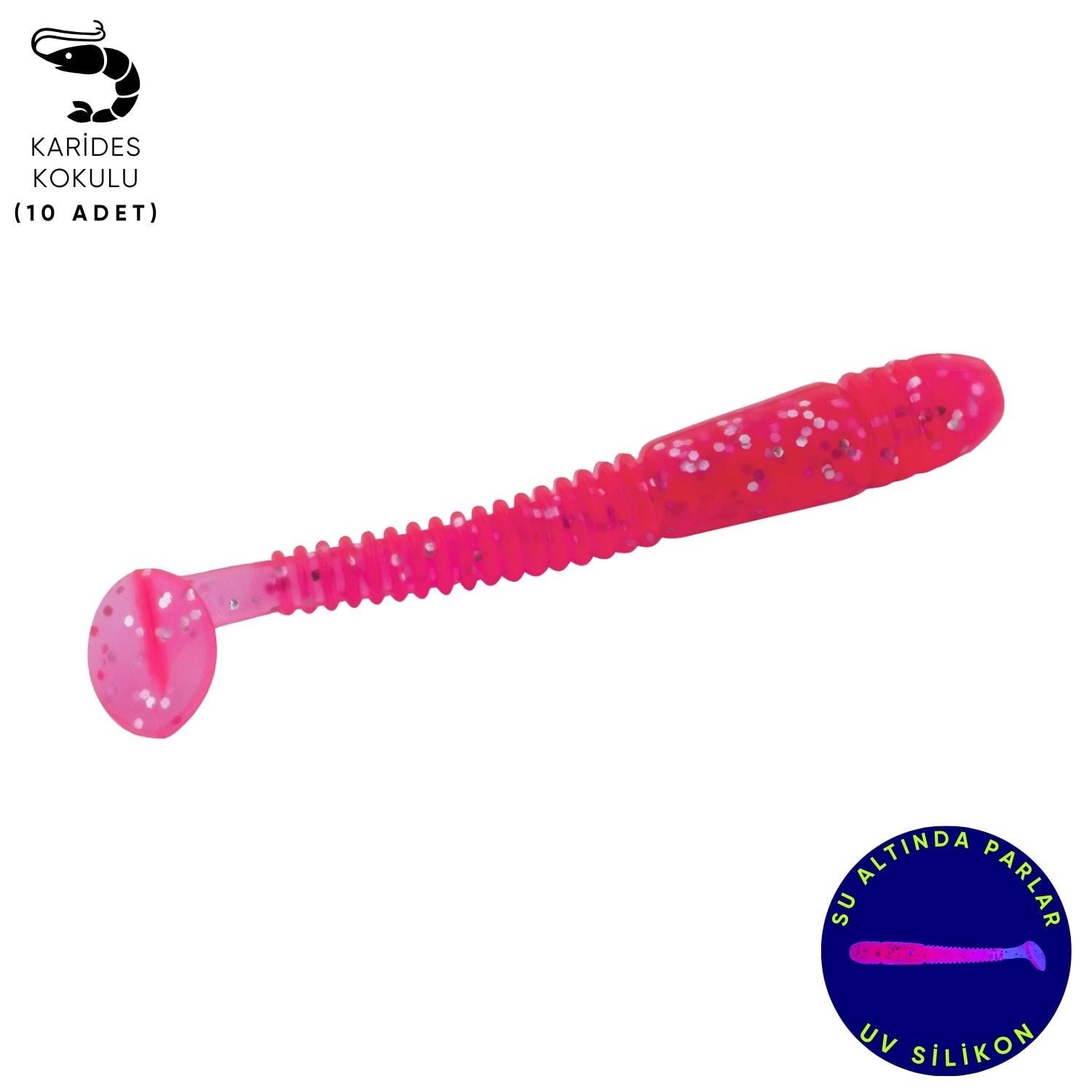 Silikon Kurt Yem - 1,1g 55mm - Fishack Wormix - 10 Adet - UV - Pembe